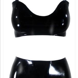HOT Black latex 2 piece outfit brand new. Size medium!